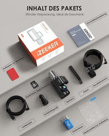 Відеореєстратор iZEEKER 3-канальний 4K з картою 32GB: передній, задній, внутрішній, WiFi 6, нічна зйомка