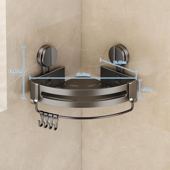 Поличка для душу без свердління, кутова поличка для ванної кімнати, органайзер для душу з тримачем для рушників та знімними гачками (2 шт., сірий) Трикутна