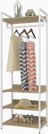 WOLTU Clothes Rack with Shelf, Open Wardrobe with Shoe Shelf, Coat Rack for Bedroom, Wood and Steel