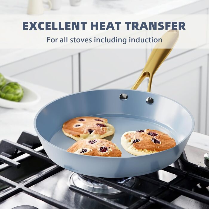 RIOVARM Induction Pots and Pans Set with Lids, Ceramic Non-Stick Coating Cookware Set, Kitchen Essentials Set with Utensil Set, Frying Pan, Saucepan, Saute Pan, Saucepan, Spatula Blue