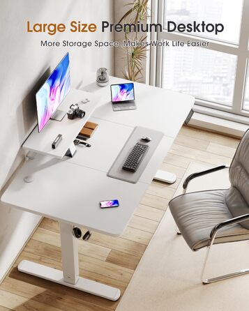 TriumphKey Adjustable Height Standing Desk with Monitor Stand - Electric Ergonomic Desk, 120x60cm White