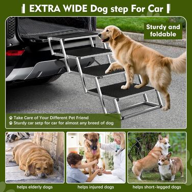 Сходинки для собак великих порід, широкі, 4 сходинки, складана пандус для собак, легкі та неслизькі, для автомобіля, вантажівки та SUV, витримує до 100 кг