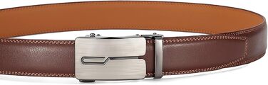 Чоловічий шкіряний ремінь Guvoosm з автоматичною застібкою, 3,5 см, колір коричневий, довжина 125 см, підходить для об'єму талії 92-107 см, для ділового костюма