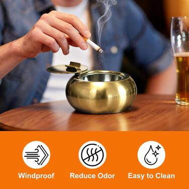 Попільничка з кришкою з нержавіючої сталі Golden S-Gold (S-Gold)