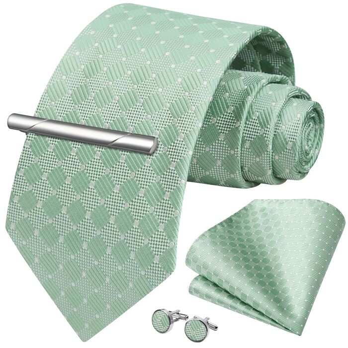HISDERN Комплект краватки, нагрудного хустинки та краваткової затискача для чоловіків на весілля (салатовий)