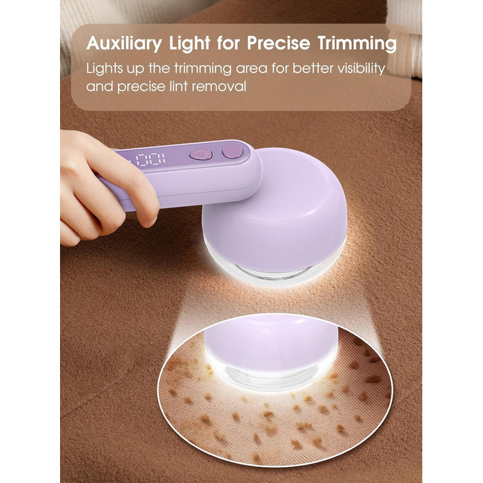 Електричний триммер для одягу Fusselrasierer: 6 лез, 3 швидкості, перезаряджається, з індикатором заряду, для пуловерів та одягу, фіолетовий