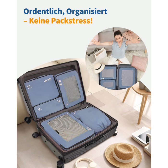 Набір органайзерів для валізи ECOHUB 7 шт., тревел-куби з блискавкою, перероблене PET, блакитний