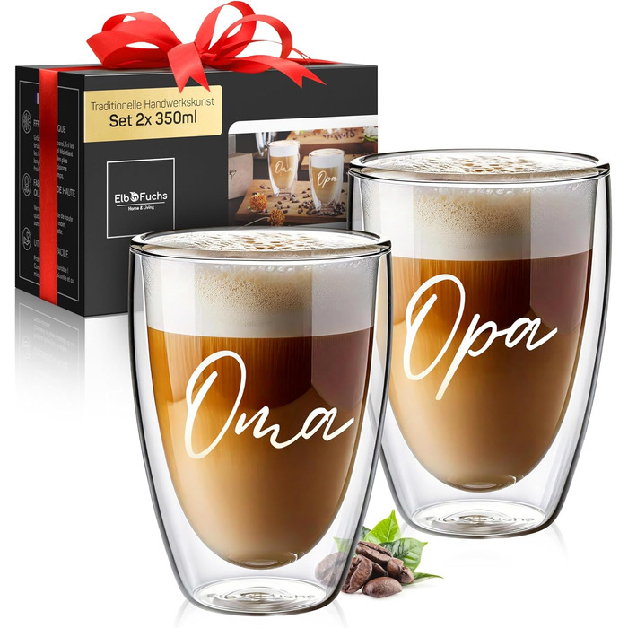 Набір склянок для лате макіато з подвійними стінками [4 шт.] | Склянки з серцем | 350 мл | Для кави, чаю, капучино | Подарунковий набір для бабусі та дідуся