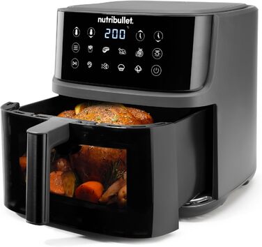 Nutribullet Crisplite Vision NBA0811DG: Фритюрниця повітряна, 8 л, цифрова, 2000 Вт, чорний матовий, без PFAS
