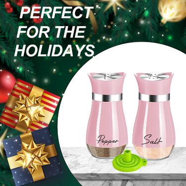 Набір для солі та перцю з нержавіючої сталі з скляною пляшечкою, дозатор спецій, кухонне приладдя для дому, кухні, ресторану, обіднього столу (Рожевий)