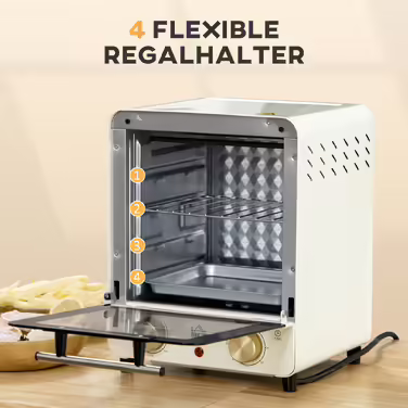 HOMCOM 15L Mini Oven with Convection 1000W 60-230°C, 1 Hour Timer, Pizza Oven including Baking Tray & Crumb Tray, cream white