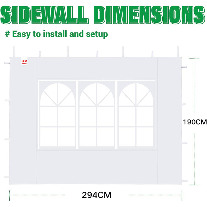 2 pieces of pavilion side panels with window and Velcro closure for 3 x 3 m pavilion, as wind and privacy screen for party tent, waterproof